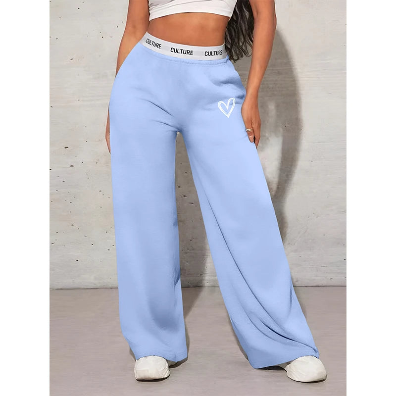 Women's Trousers Casual Loose Love Printed Webbing Women's Wide Leg Drag Pants Fashion Female Clothing