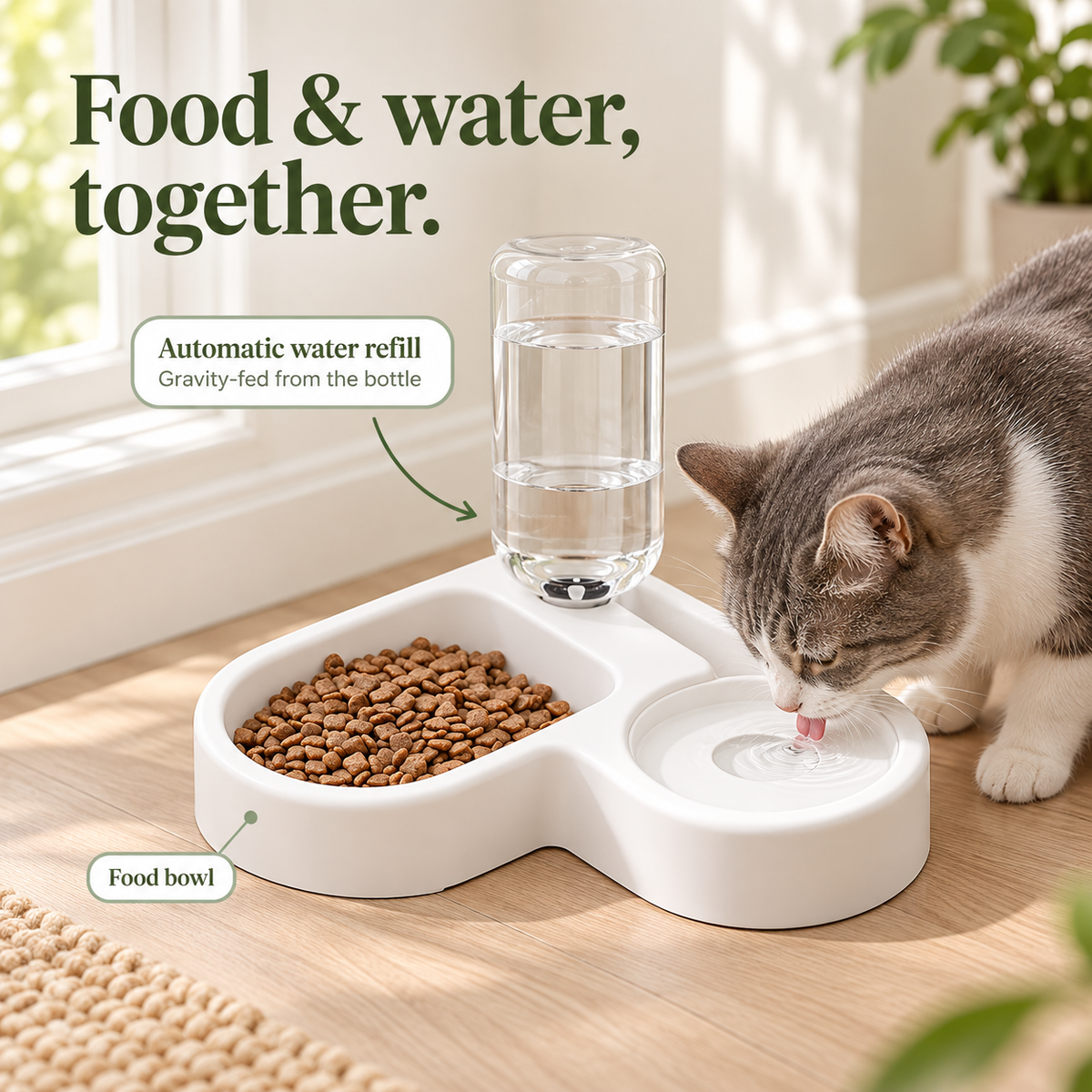 Dog and Cat Bowl-Pet Feeders and Food Bowl Set Suitable for Cats and Dogs Drinking Pet Bowl Moisture-proof New Automatic Double