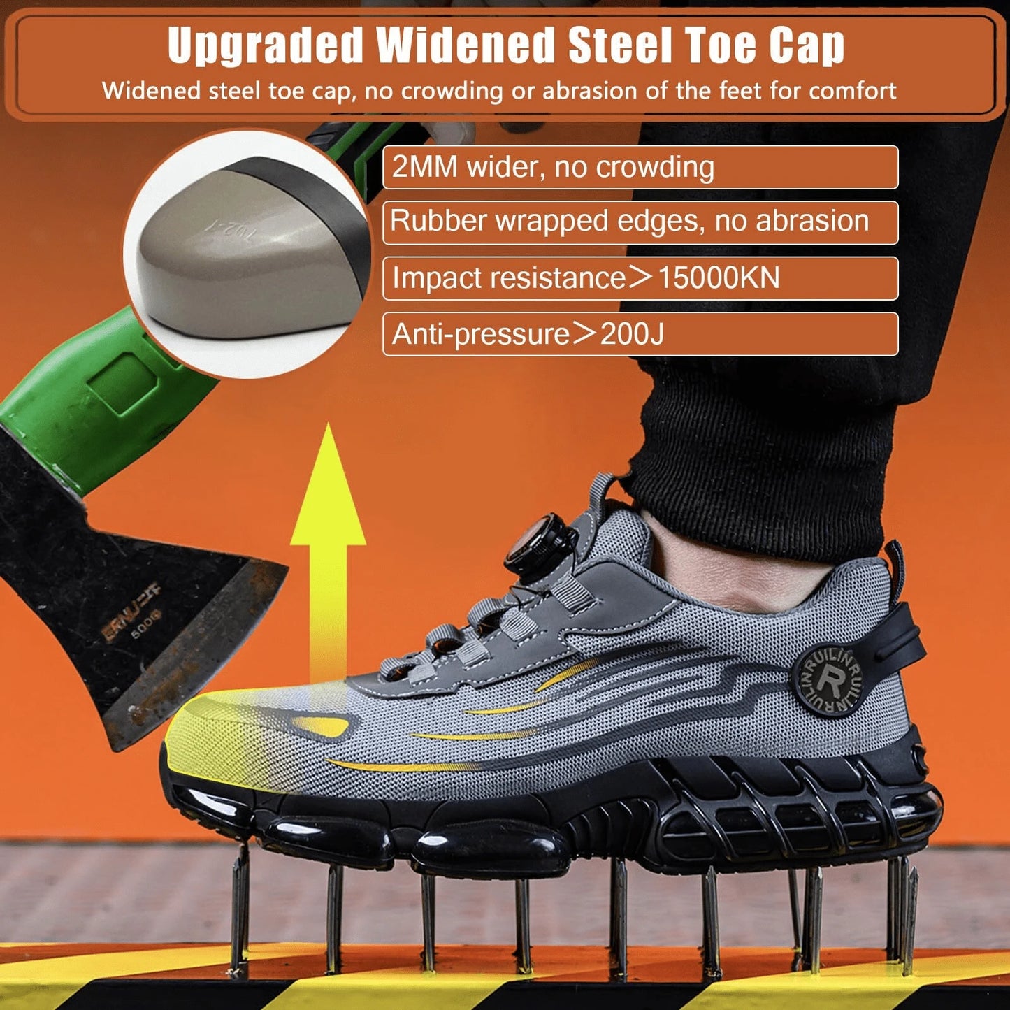 Indestructible Steel Toe Protective Safety Shoes Slip Resistant Abrasion Resistant Work Shoes Men Tough Comfortable Sneaker ﻿