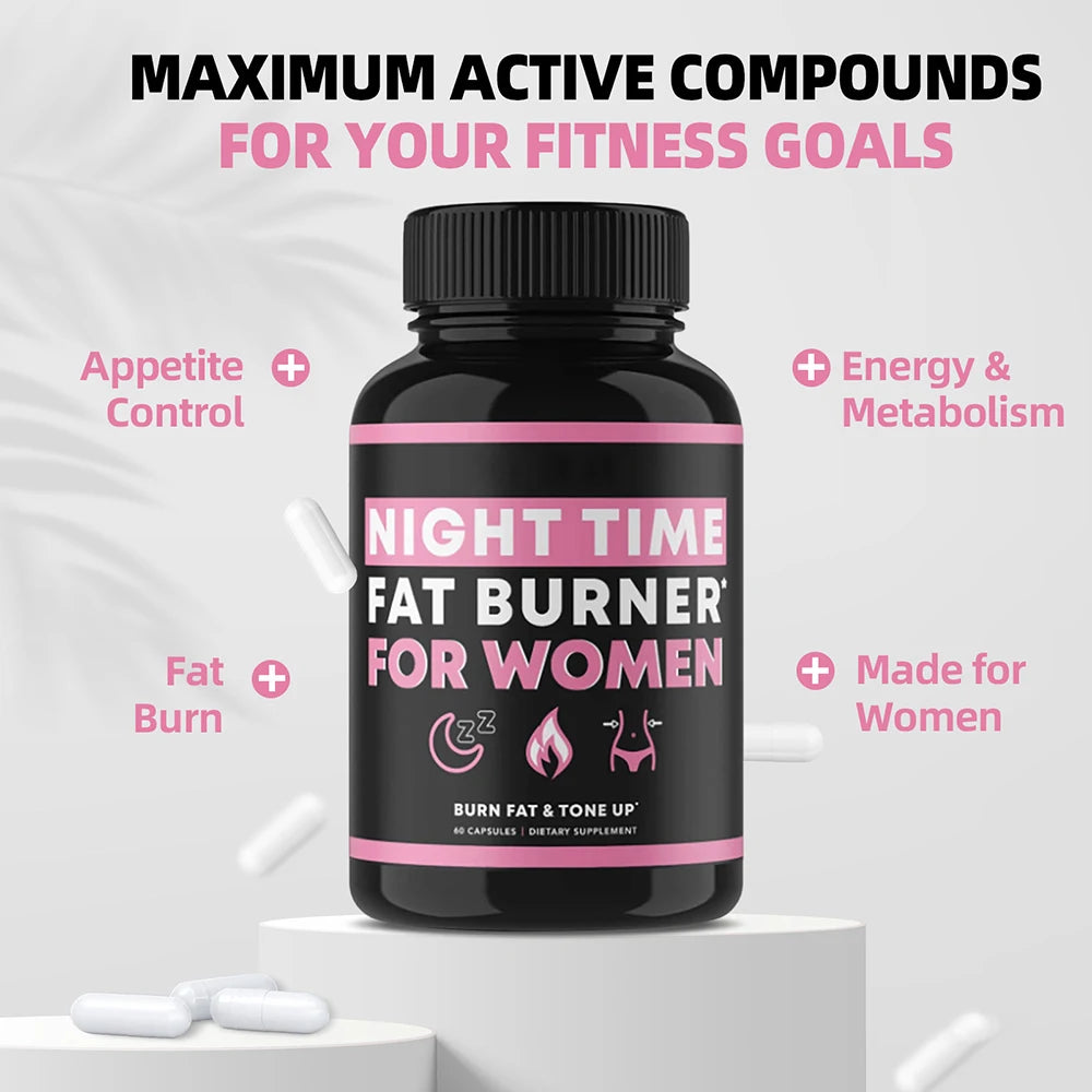 Night Time Fat Burner Supplement for Women, Belly Fat Burner & Tone Up Pills for Bloating & Metabolism, Appetite Suppressant