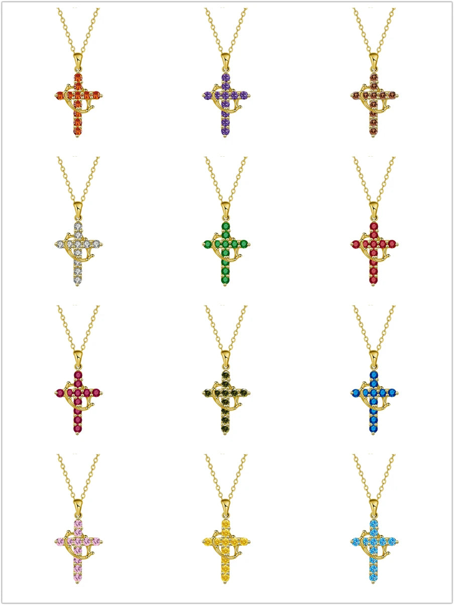 Rotatable Crown Rhinestone Cross Choker Necklace Earrings Rings for Women Minimalist Cross Chain Christian Jewelry Prayer Gift