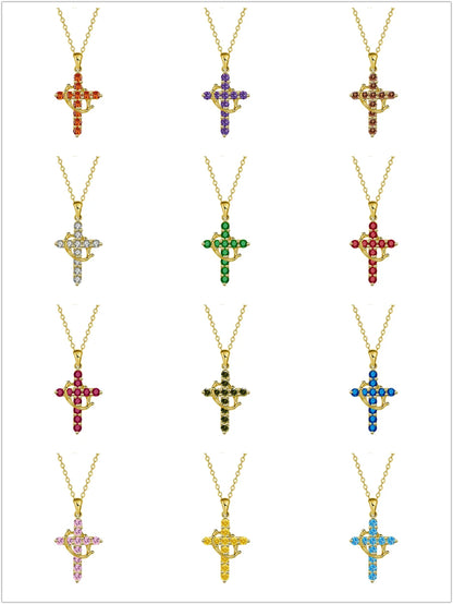 Rotatable Crown Rhinestone Cross Choker Necklace Earrings Rings for Women Minimalist Cross Chain Christian Jewelry Prayer Gift