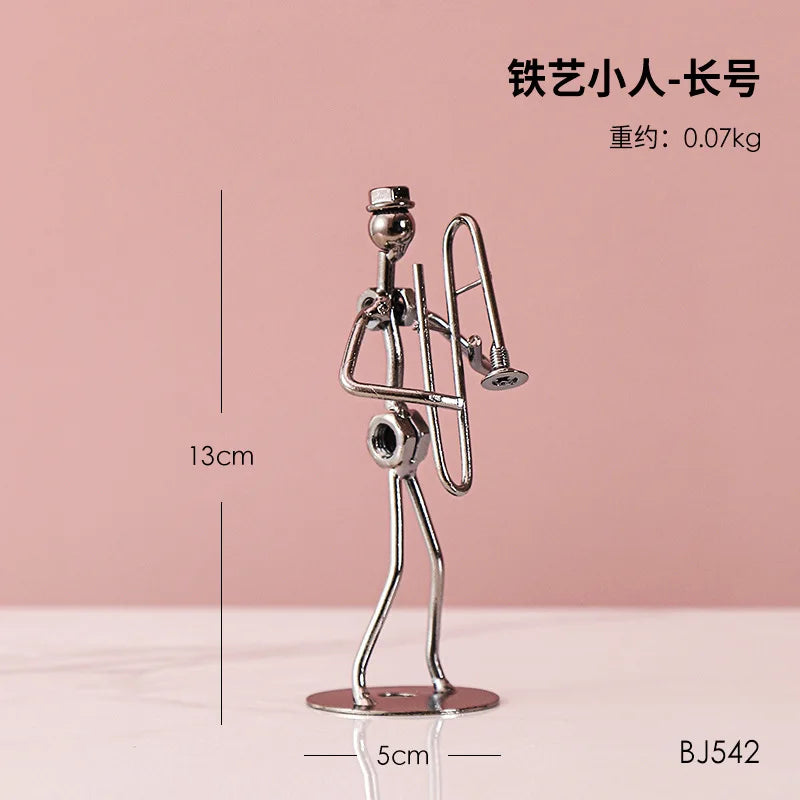 Metal Musician Guitar Player Statue Retro Sculpture Musical Instrument Little Iron Art Collectible Figurine Book Shelf Decor