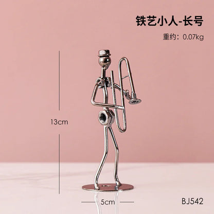 Metal Musician Guitar Player Statue Retro Sculpture Musical Instrument Little Iron Art Collectible Figurine Book Shelf Decor