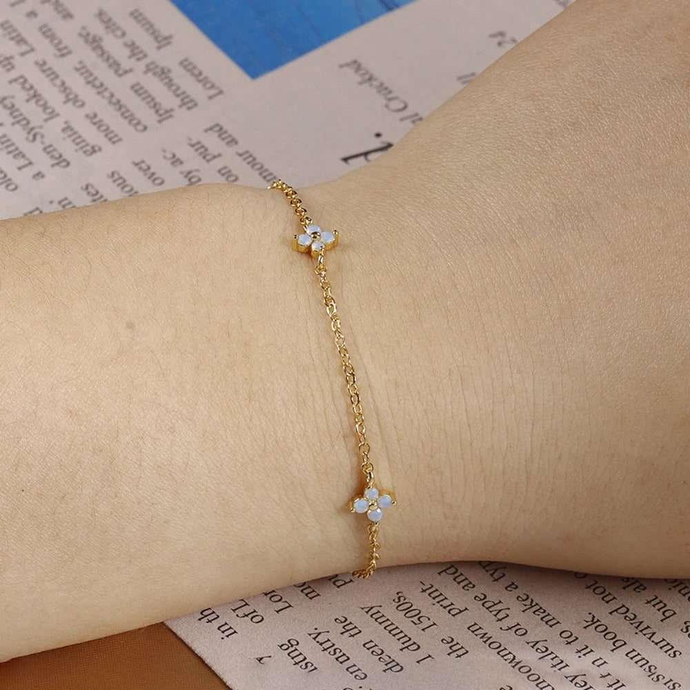 New Stainless Steel Zircon Necklaces for Women 18K Gold Plated Four Leaf Grass Collar Chain Necklace Luxury Jewelry Gift