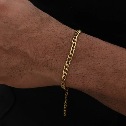 Gold Color Stainless Steel Cuban Chain Men's Bracelet Simple Retro Bracelet For Women Hip Hop Jewelry Trend Accessories Gift