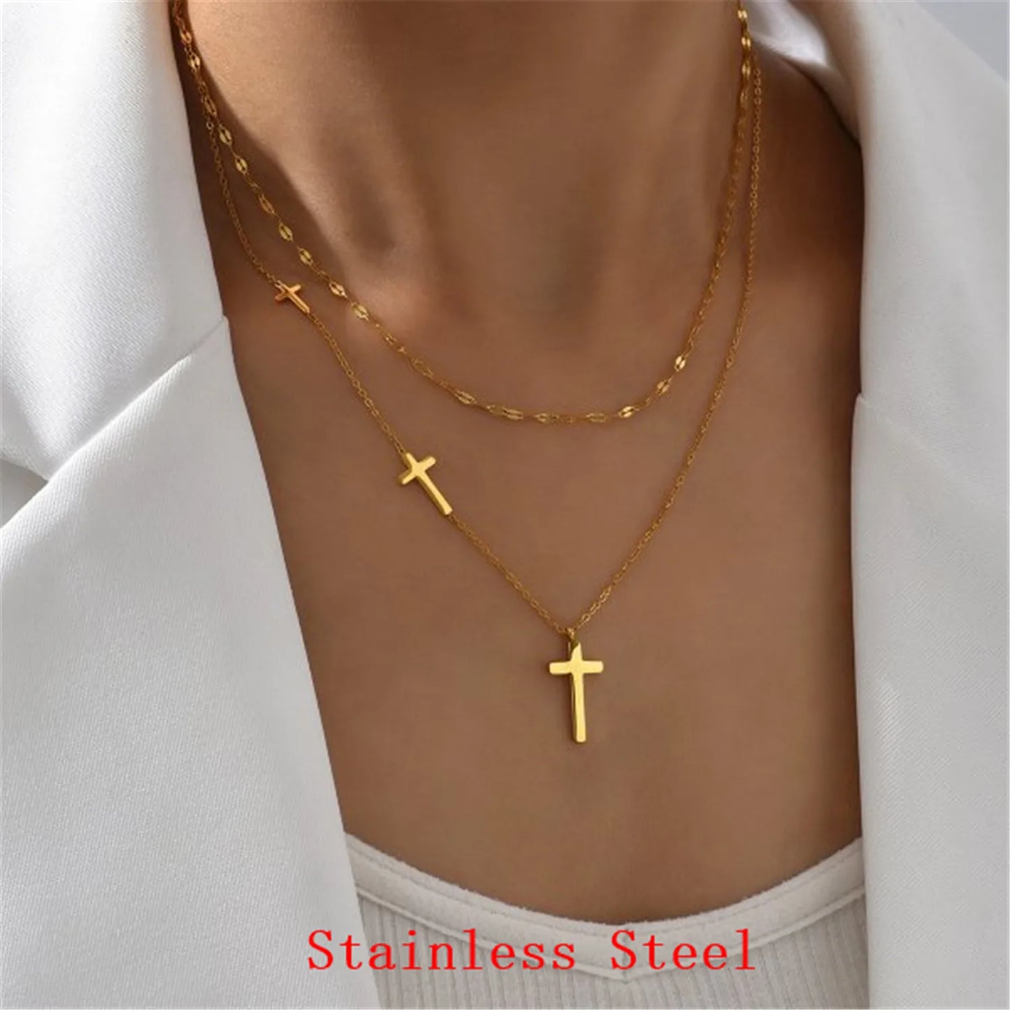 Rotatable Crown Rhinestone Cross Choker Necklace Earrings Rings for Women Minimalist Cross Chain Christian Jewelry Prayer Gift