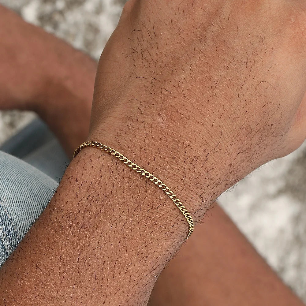 Gold Color Stainless Steel Cuban Chain Men's Bracelet Simple Retro Bracelet For Women Hip Hop Jewelry Trend Accessories Gift