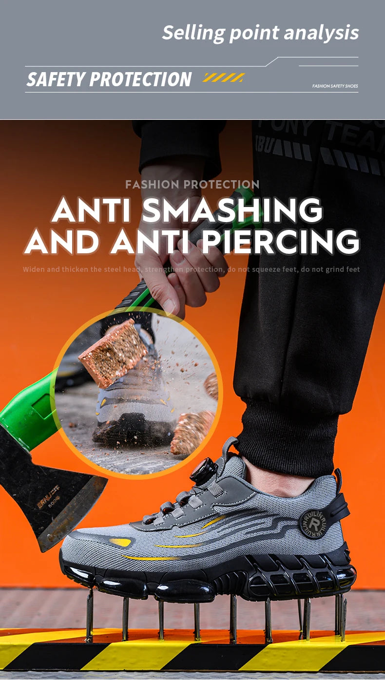 Indestructible Steel Toe Protective Safety Shoes Slip Resistant Abrasion Resistant Work Shoes Men Tough Comfortable Sneaker ﻿