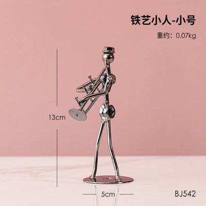 Metal Musician Guitar Player Statue Retro Sculpture Musical Instrument Little Iron Art Collectible Figurine Book Shelf Decor