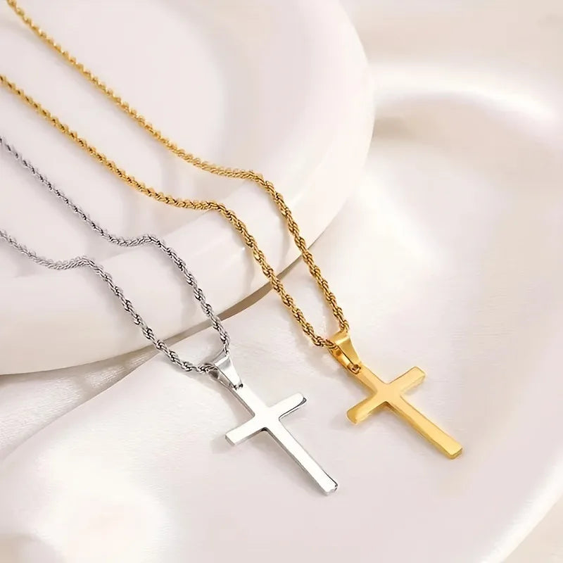 New Stainless Steel Cross Pendant Necklace for Men Women Minimalist Gold Color Jewelry Male Female Necklaces Chokers Gifts 2025