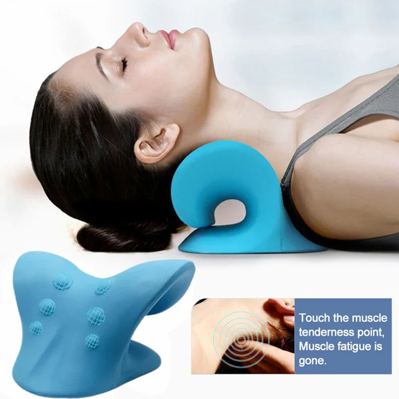 Cervical Spine Massage Pillow U Shaped Neck Support Gravity Shiatsu Therapy for Pain Relief Blue