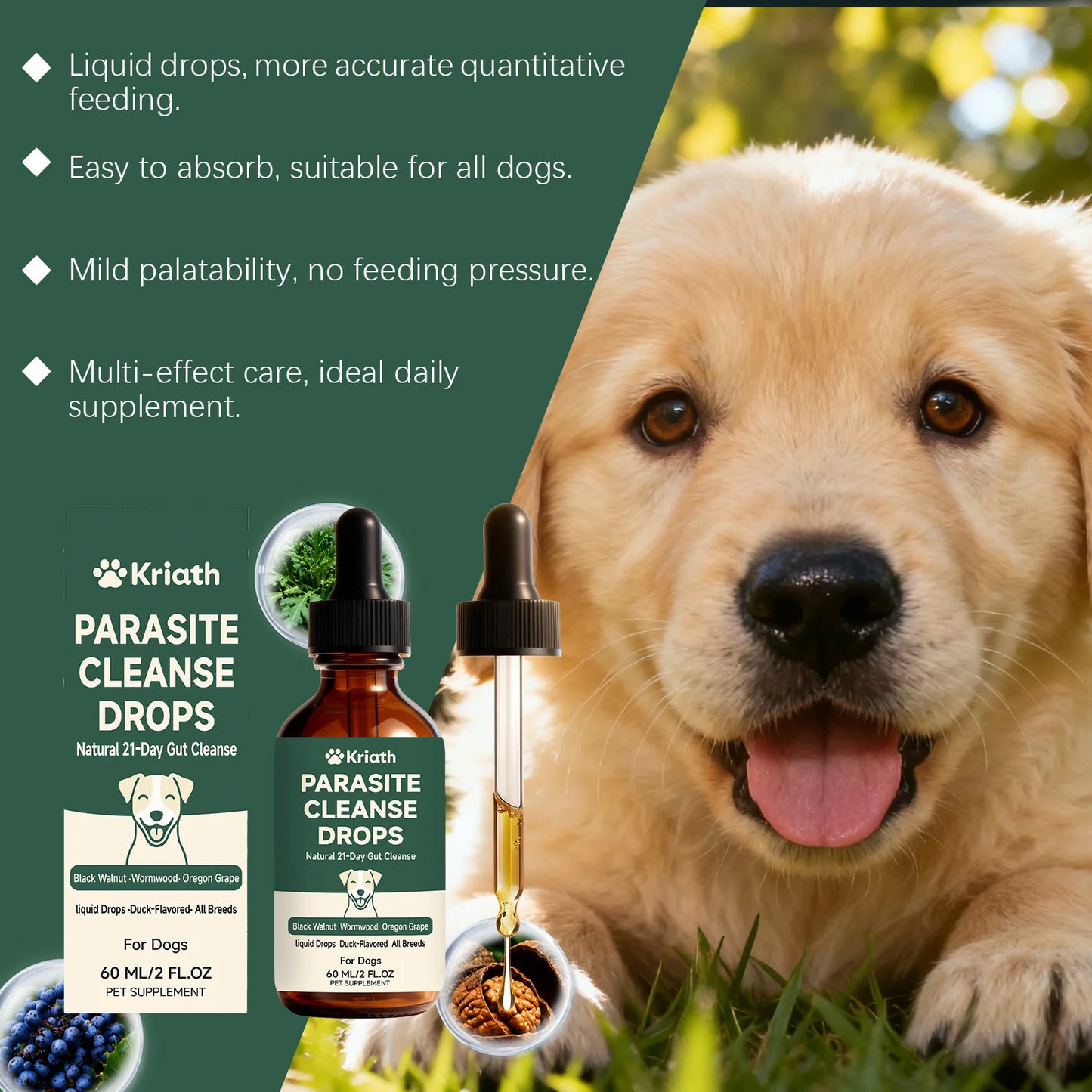 Kriath Pet Digestive Supplement Drops Digestive Comfort Gastrointestinal Health Immune Support Gentle Dog Nutrition Supplement