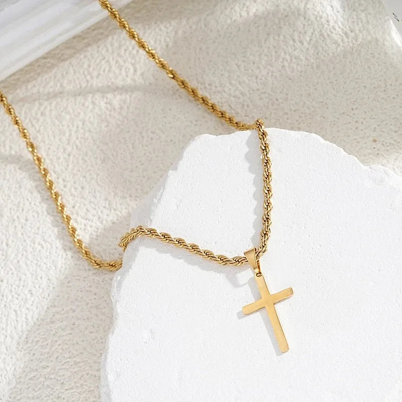 New Stainless Steel Cross Pendant Necklace for Men Women Minimalist Gold Color Jewelry Male Female Necklaces Chokers Gifts 2025