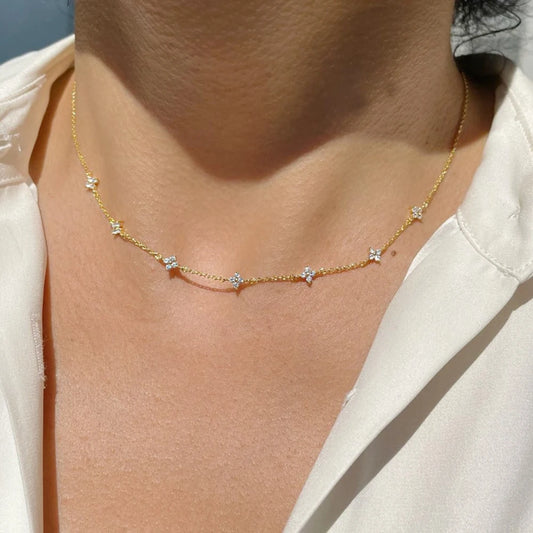 New Stainless Steel Zircon Necklaces for Women 18K Gold Plated Four Leaf Grass Collar Chain Necklace Luxury Jewelry Gift