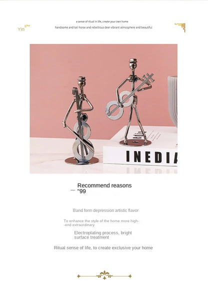 Metal Musician Guitar Player Statue Retro Sculpture Musical Instrument Little Iron Art Collectible Figurine Book Shelf Decor