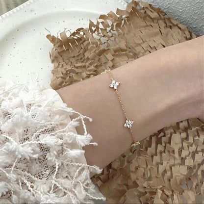 New Stainless Steel Zircon Necklaces for Women 18K Gold Plated Four Leaf Grass Collar Chain Necklace Luxury Jewelry Gift