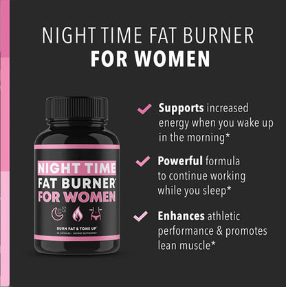 Night Time Fat Burner Supplement for Women, Belly Fat Burner & Tone Up Pills for Bloating & Metabolism, Appetite Suppressant