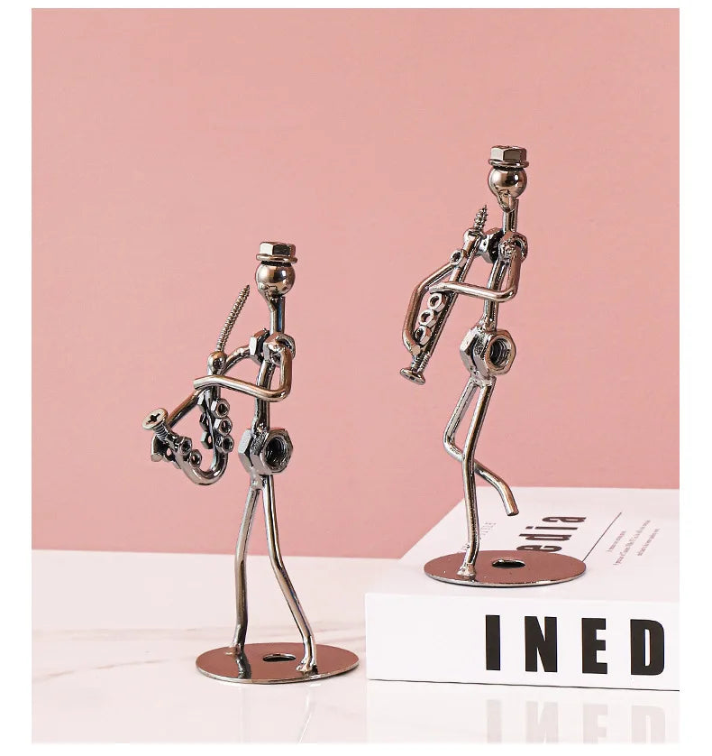 Metal Musician Guitar Player Statue Retro Sculpture Musical Instrument Little Iron Art Collectible Figurine Book Shelf Decor