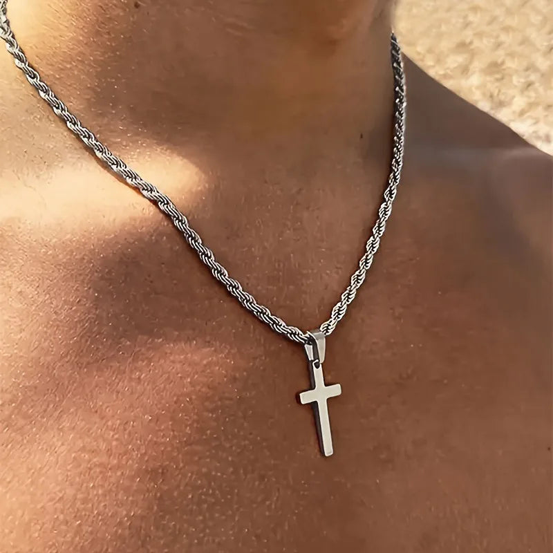 New Stainless Steel Cross Pendant Necklace for Men Women Minimalist Gold Color Jewelry Male Female Necklaces Chokers Gifts 2025