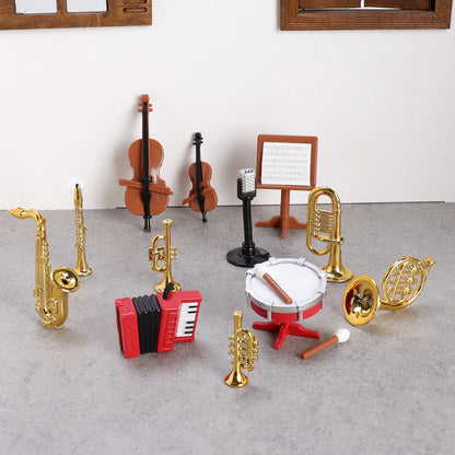 1set Dollhouse Musical Instrument Model Accordion Saxophone Classical Instruments Miniature Scene Props Decoration Figurines