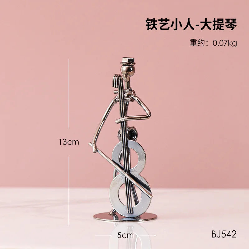 Metal Musician Guitar Player Statue Retro Sculpture Musical Instrument Little Iron Art Collectible Figurine Book Shelf Decor