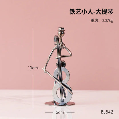 Metal Musician Guitar Player Statue Retro Sculpture Musical Instrument Little Iron Art Collectible Figurine Book Shelf Decor