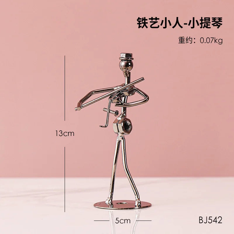 Metal Musician Guitar Player Statue Retro Sculpture Musical Instrument Little Iron Art Collectible Figurine Book Shelf Decor