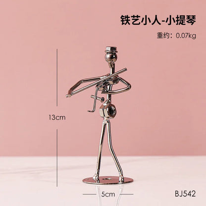 Metal Musician Guitar Player Statue Retro Sculpture Musical Instrument Little Iron Art Collectible Figurine Book Shelf Decor