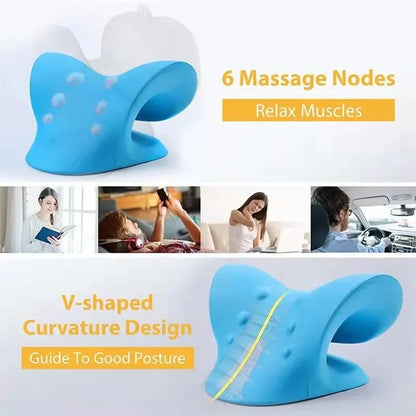 Cervical Spine Massage Pillow U Shaped Neck Support Gravity Shiatsu Therapy for Pain Relief Blue