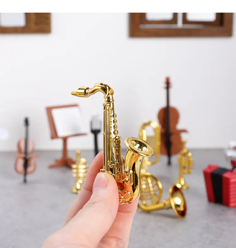 1set Dollhouse Musical Instrument Model Accordion Saxophone Classical Instruments Miniature Scene Props Decoration Figurines