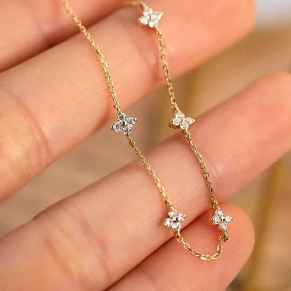 New Stainless Steel Zircon Necklaces for Women 18K Gold Plated Four Leaf Grass Collar Chain Necklace Luxury Jewelry Gift