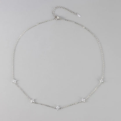 New Stainless Steel Zircon Necklaces for Women 18K Gold Plated Four Leaf Grass Collar Chain Necklace Luxury Jewelry Gift