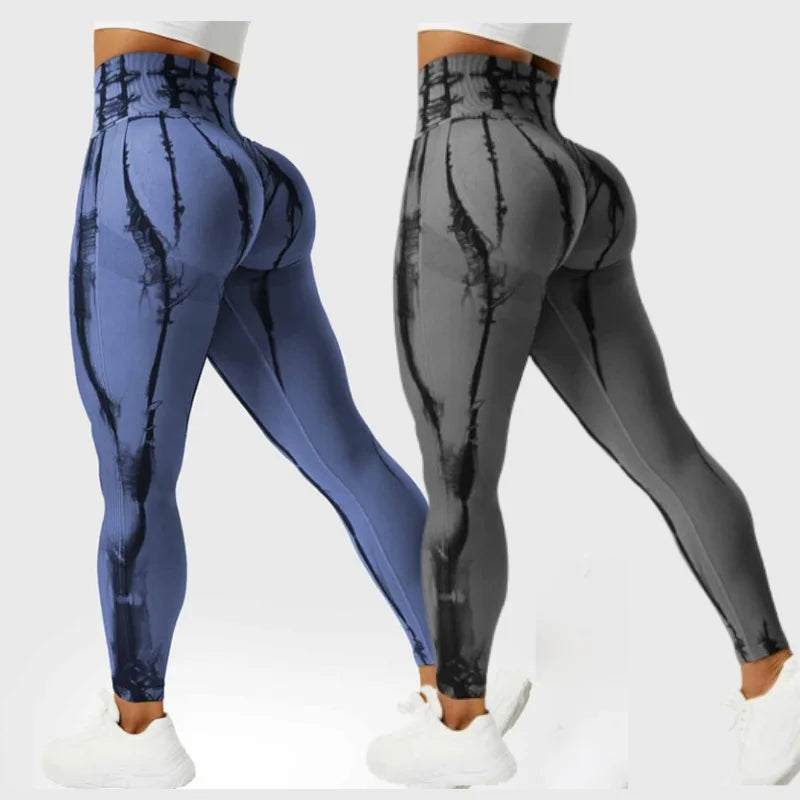 2PCS Tie Dye Yoga Pants Sport Leggings Women Seamless High Waist Push Up Woman Tights Fitness Workout Leggins Gym Clothing