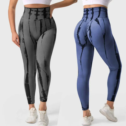 2PCS Tie Dye Yoga Pants Sport Leggings Women Seamless High Waist Push Up Woman Tights Fitness Workout Leggins Gym Clothing