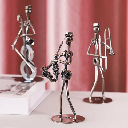 Metal Musician Guitar Player Statue Retro Sculpture Musical Instrument Little Iron Art Collectible Figurine Book Shelf Decor