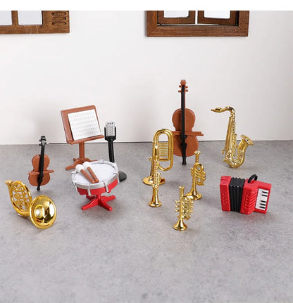1set Dollhouse Musical Instrument Model Accordion Saxophone Classical Instruments Miniature Scene Props Decoration Figurines