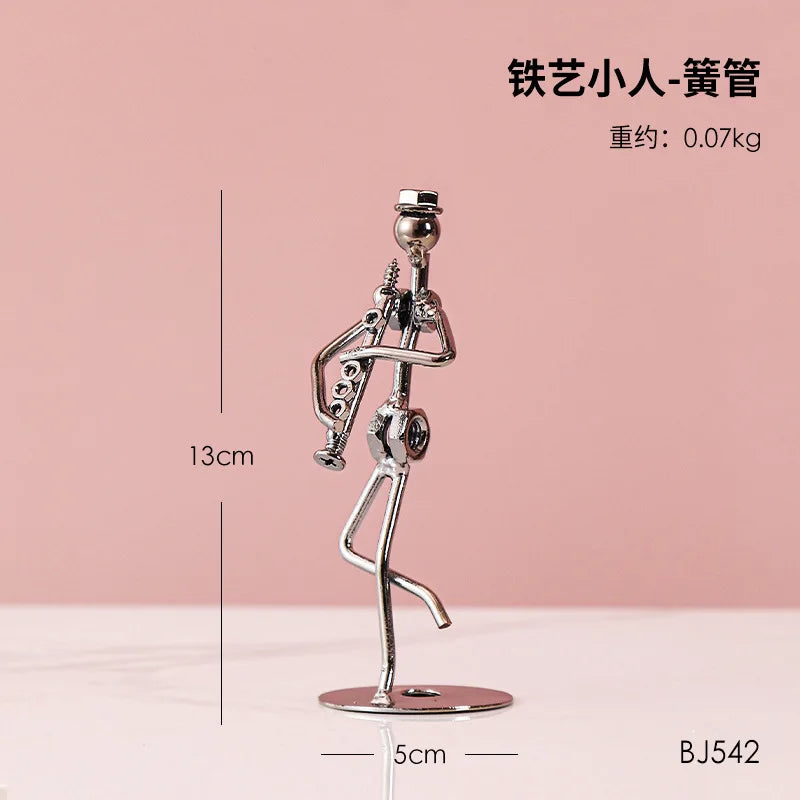 Metal Musician Guitar Player Statue Retro Sculpture Musical Instrument Little Iron Art Collectible Figurine Book Shelf Decor