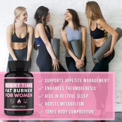 Night Time Fat Burner Supplement for Women, Belly Fat Burner & Tone Up Pills for Bloating & Metabolism, Appetite Suppressant