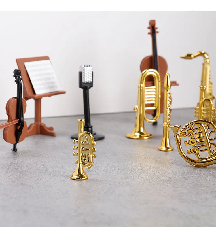 1set Dollhouse Musical Instrument Model Accordion Saxophone Classical Instruments Miniature Scene Props Decoration Figurines