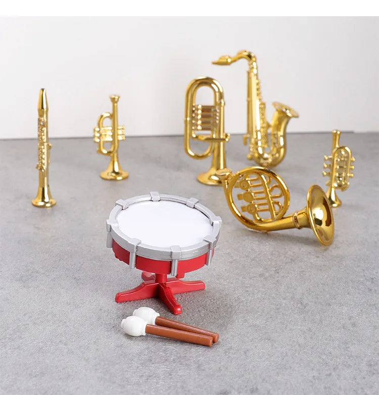 1set Dollhouse Musical Instrument Model Accordion Saxophone Classical Instruments Miniature Scene Props Decoration Figurines