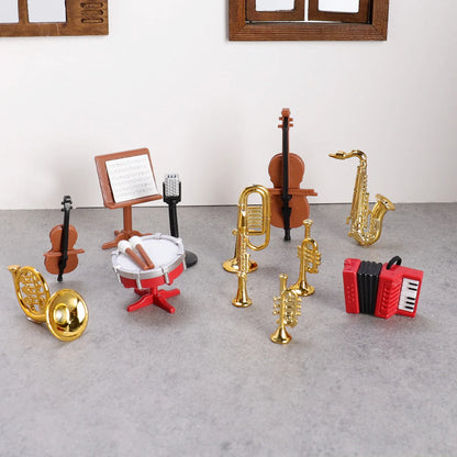 1set Dollhouse Musical Instrument Model Accordion Saxophone Classical Instruments Miniature Scene Props Decoration Figurines