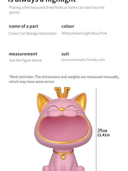 Fortune Crown Big Mouth Cat Entrance Key Storage Tray Decorative Ornament, Light Luxury Housewarming Gift Sculpture