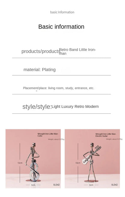 Metal Musician Guitar Player Statue Retro Sculpture Musical Instrument Little Iron Art Collectible Figurine Book Shelf Decor