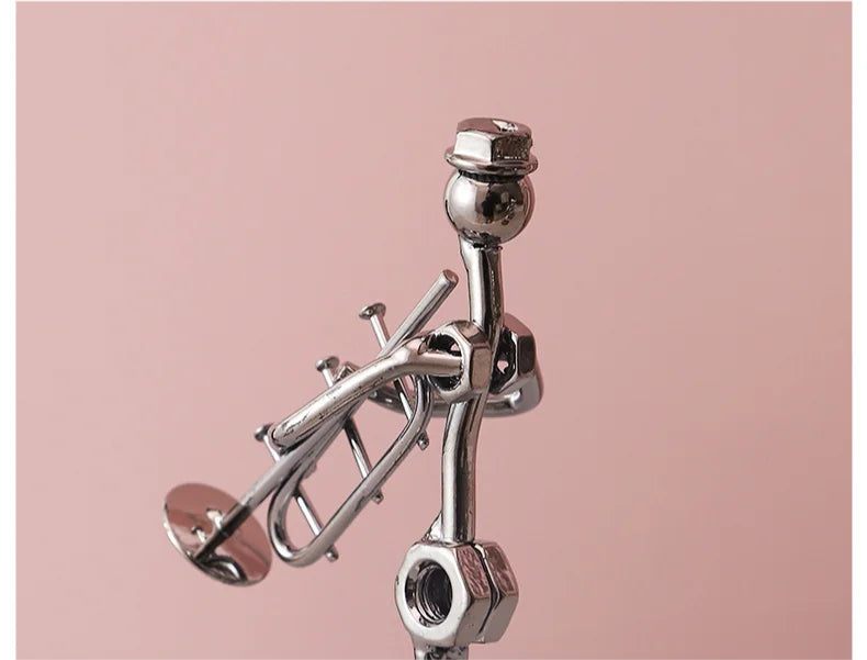 Metal Musician Guitar Player Statue Retro Sculpture Musical Instrument Little Iron Art Collectible Figurine Book Shelf Decor