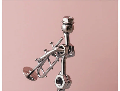 Metal Musician Guitar Player Statue Retro Sculpture Musical Instrument Little Iron Art Collectible Figurine Book Shelf Decor