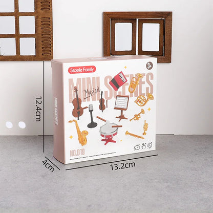 1set Dollhouse Musical Instrument Model Accordion Saxophone Classical Instruments Miniature Scene Props Decoration Figurines