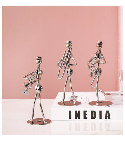 Metal Musician Guitar Player Statue Retro Sculpture Musical Instrument Little Iron Art Collectible Figurine Book Shelf Decor