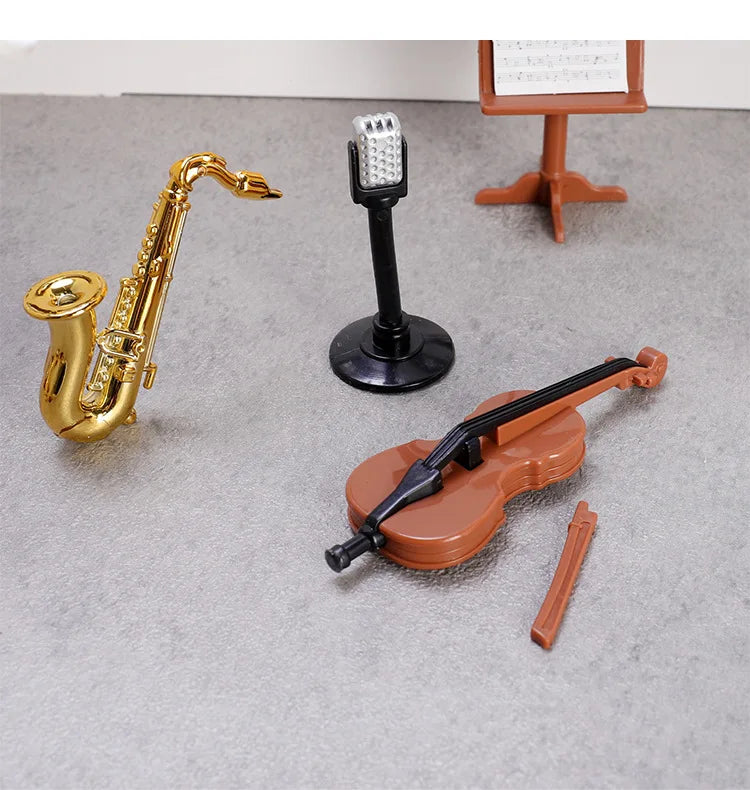 1set Dollhouse Musical Instrument Model Accordion Saxophone Classical Instruments Miniature Scene Props Decoration Figurines