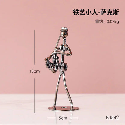Metal Musician Guitar Player Statue Retro Sculpture Musical Instrument Little Iron Art Collectible Figurine Book Shelf Decor
